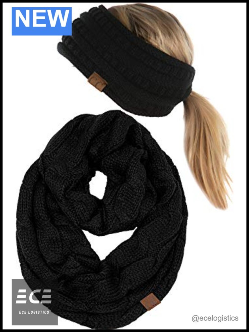 Knit Acrylic Infinity Scarf and Ponytail Headwrap Set One Size